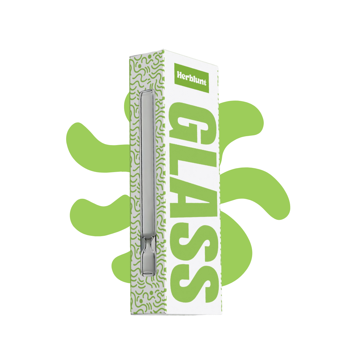 Herblunt glass product packaging with green leaf design on a white background